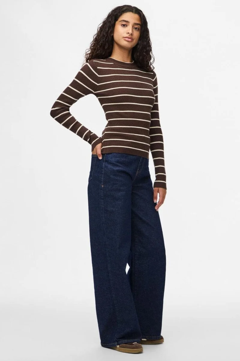 Pieces - Pcmira New Ls O-Neck Knit - 4803164 Hot Fudge Birch Narrow