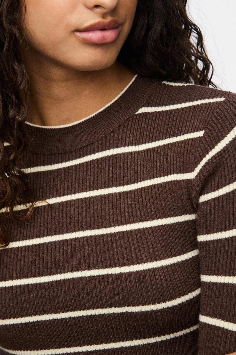 Pieces - Pcmira New Ls O-Neck Knit - 4803164 Hot Fudge Birch Narrow