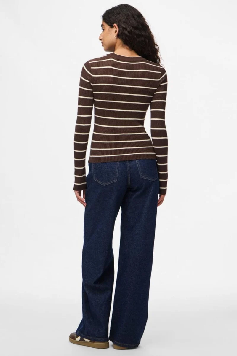 Pieces - Pcmira New Ls O-Neck Knit - 4803164 Hot Fudge Birch Narrow