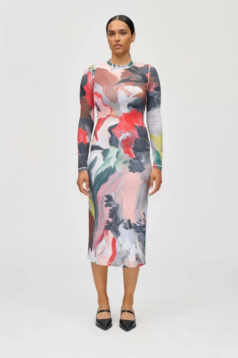 Stine Goya - 2244 Stocking Jersey, Pullover Long Sleeve Midi Dresssg-ps26-d074-2244 - My Garden