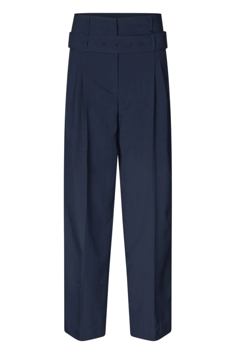 Stine Goya - 2435 Pinstripe Tailoring, Belted Tailored Pantssg-aw25-p113-2435 - Dark Blue