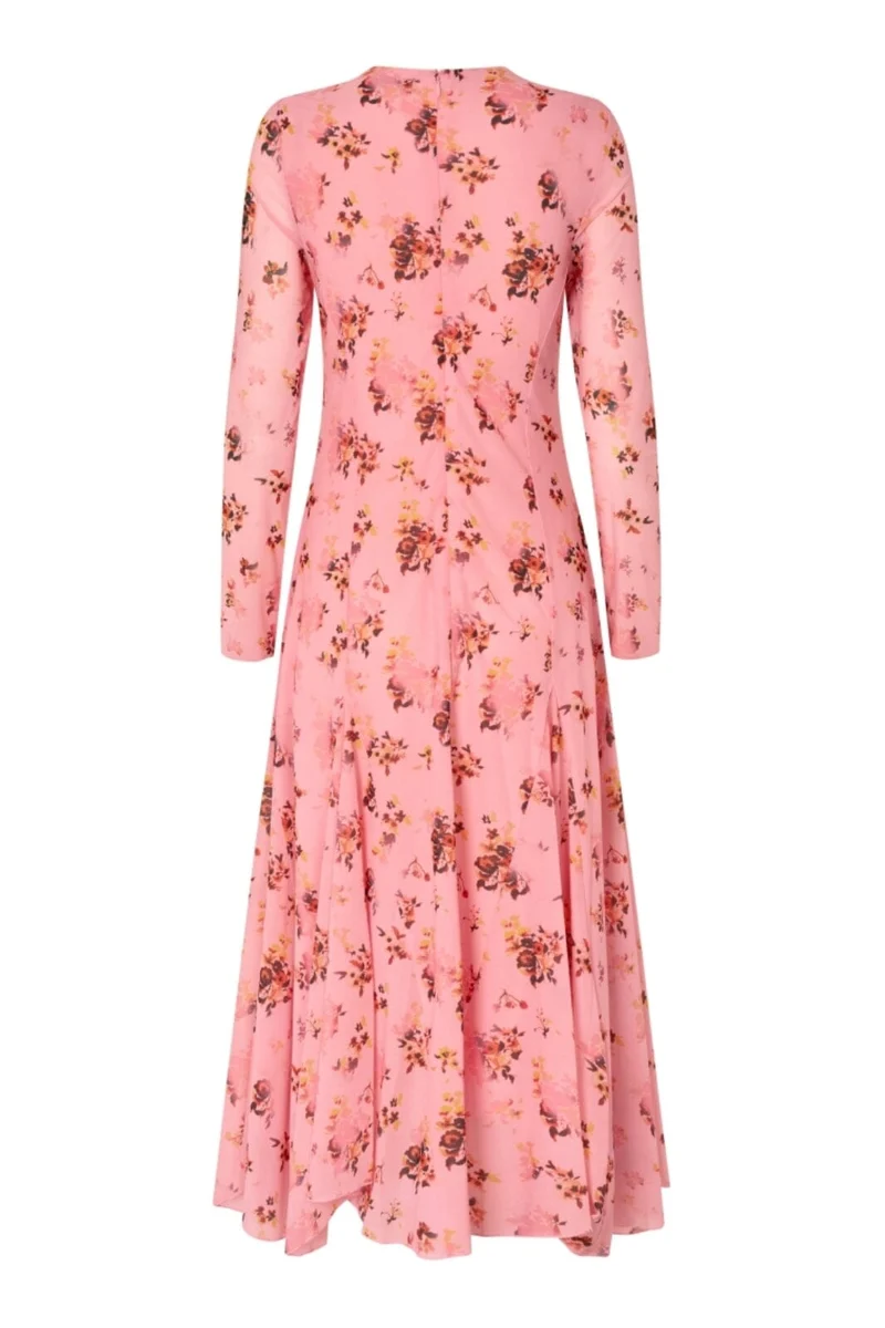 Stine Goya - 2408 Sheer Ruffling Jersey, Long Sleeve Ruffling Midi Dresssg-aw25-d161-2408 - Pink Magnolias