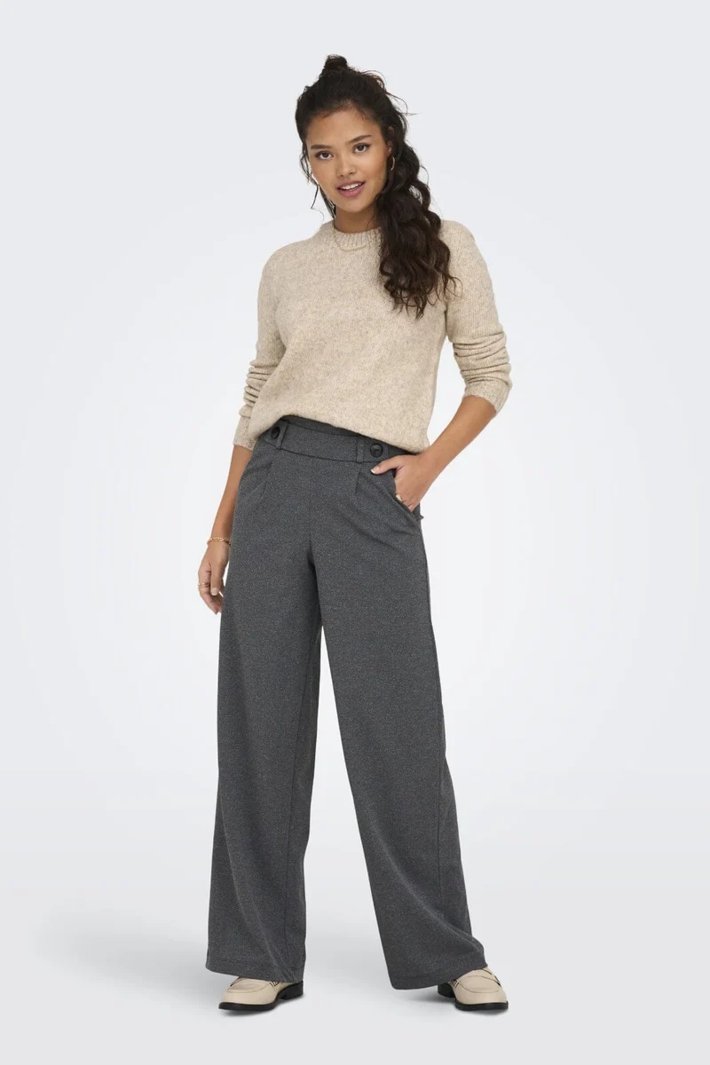 JDY - Jdygeggo New Long Pant - 4462244 Medium Grey Melange Black Buttons