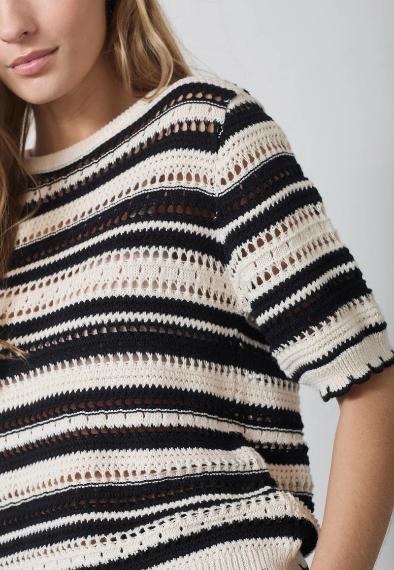 Co´Couture - Odettecc Stripe Ss O-Knit 42018 - 1196 - Offwhite-Black