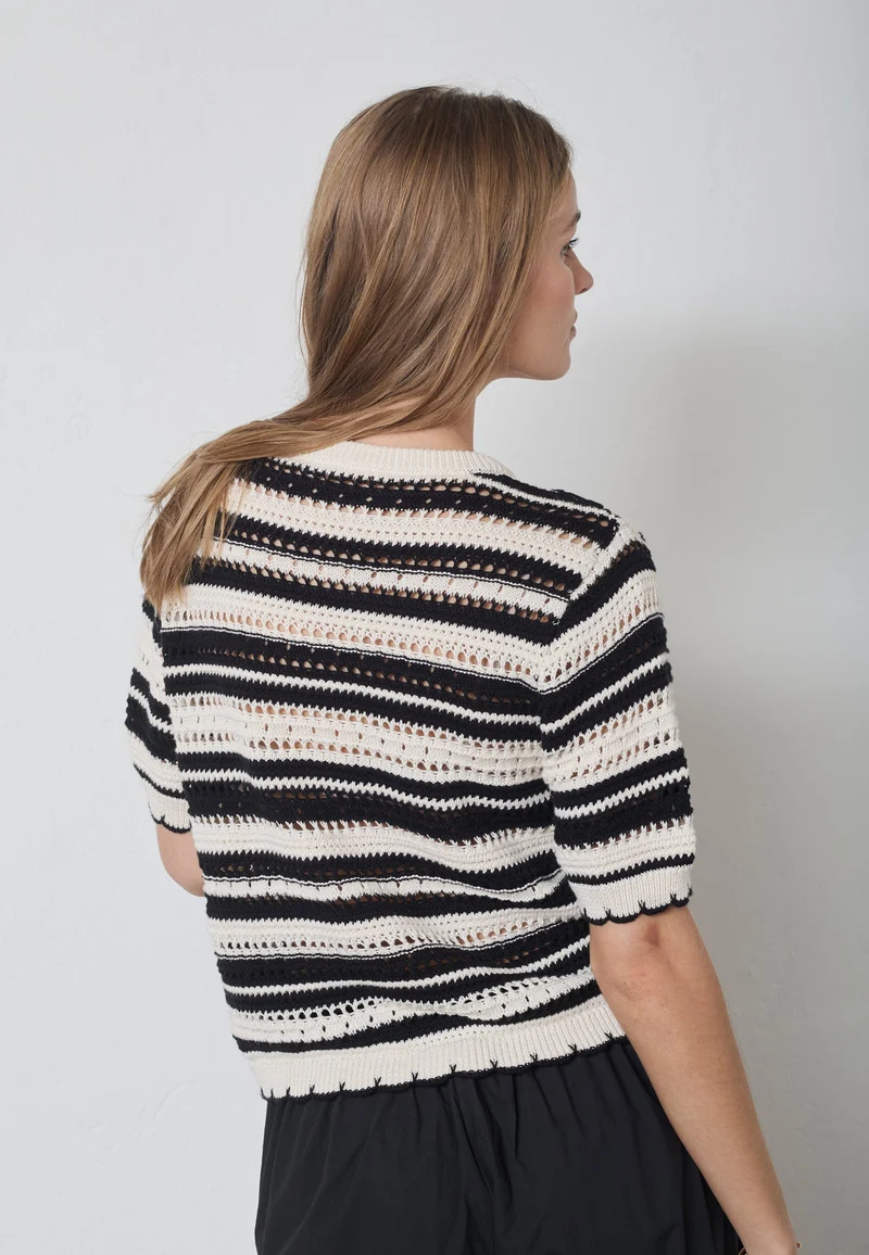 Co´Couture - Odettecc Stripe Ss O-Knit 42018 - 1196 - Offwhite-Black