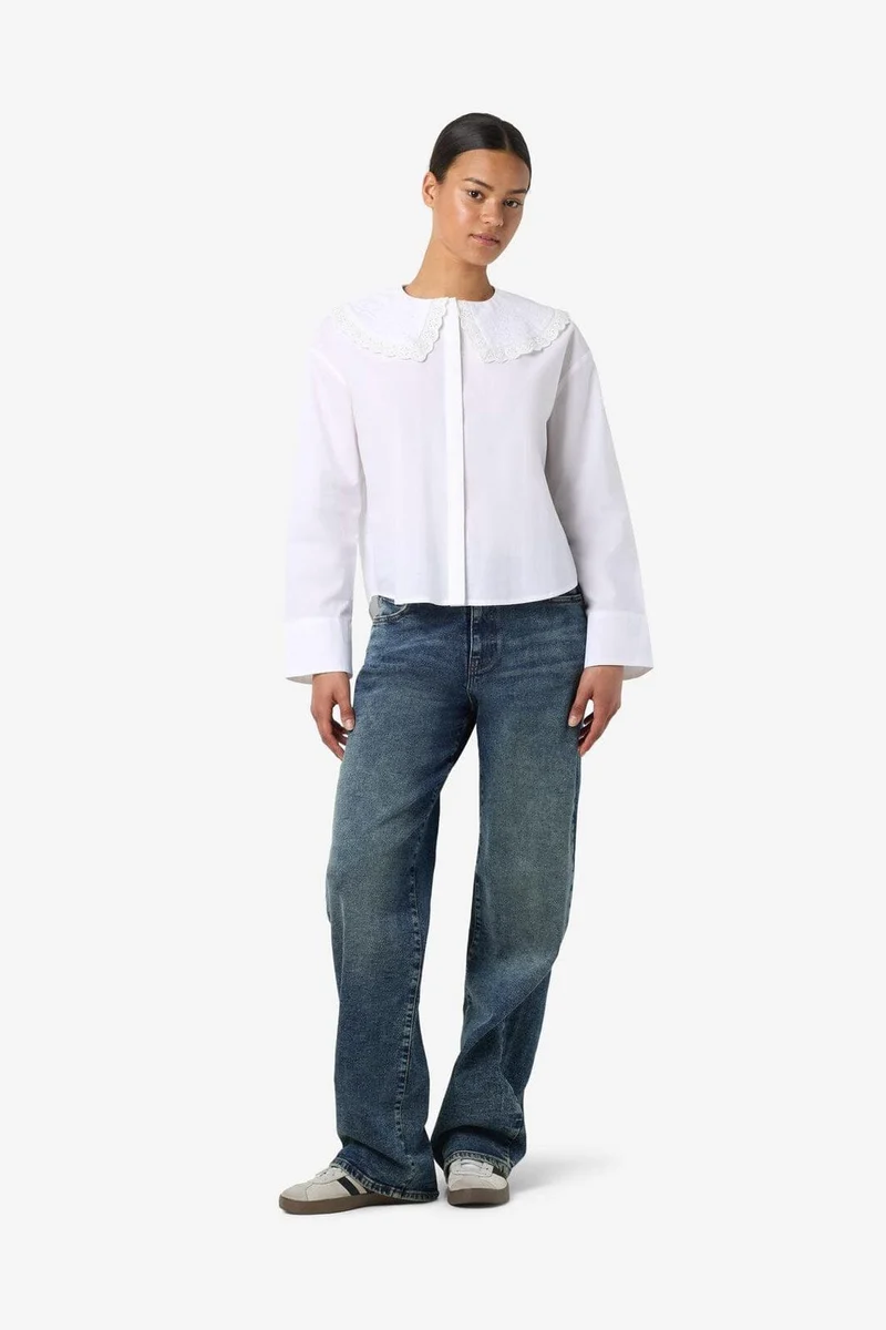 Noisy May - Nmeliza L/S Embr Collar Shirt - 4921981 Bright White