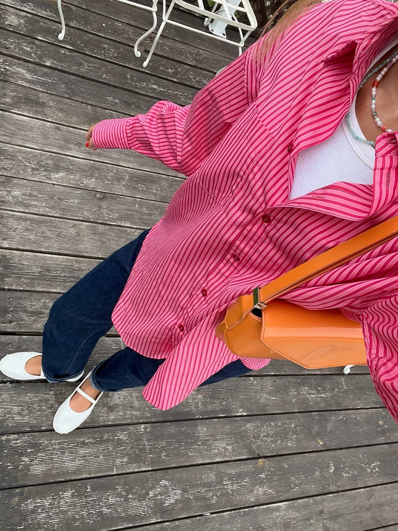 Jjxx - Jxjamie Ls Relaxed Poplin Shirt - 4235856 Cerise Stripe