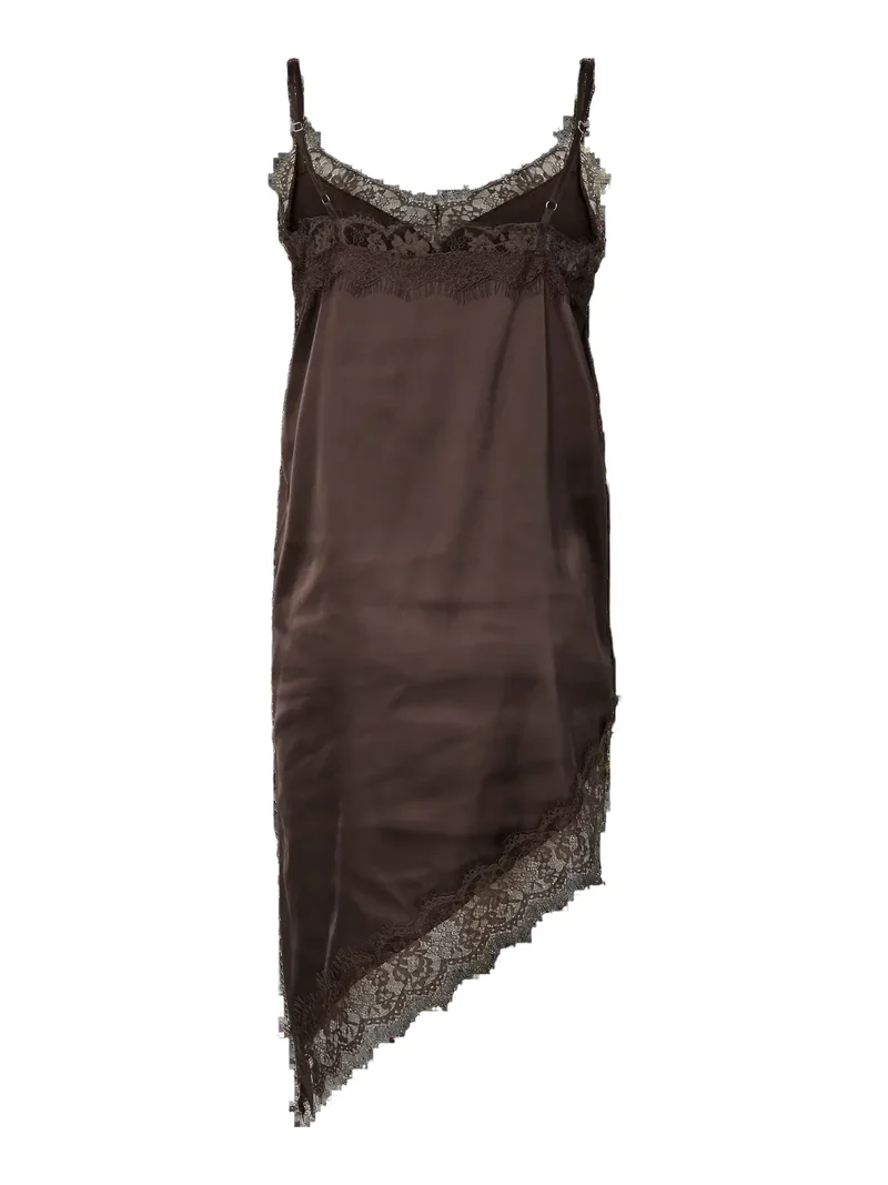 Pieces - Pcnomi Strap Satin Lace Dress - 5072989 Hot Fudge