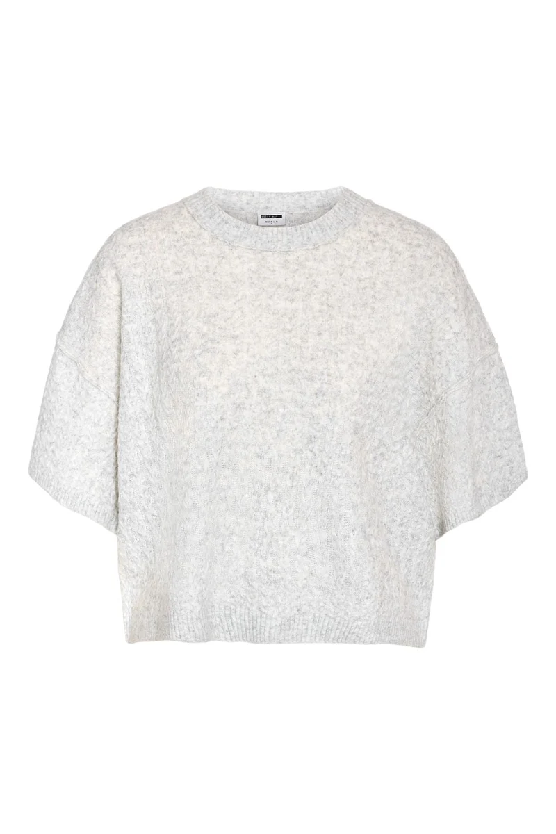 Noisy May - Nmsmilla S/S Cable Knit Top - 4923869 Light Grey Melange