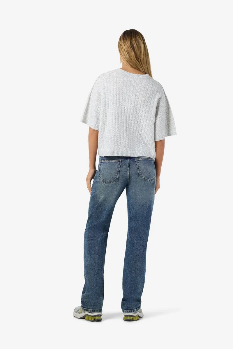 Noisy May - Nmsmilla S/S Cable Knit Top - 4923869 Light Grey Melange