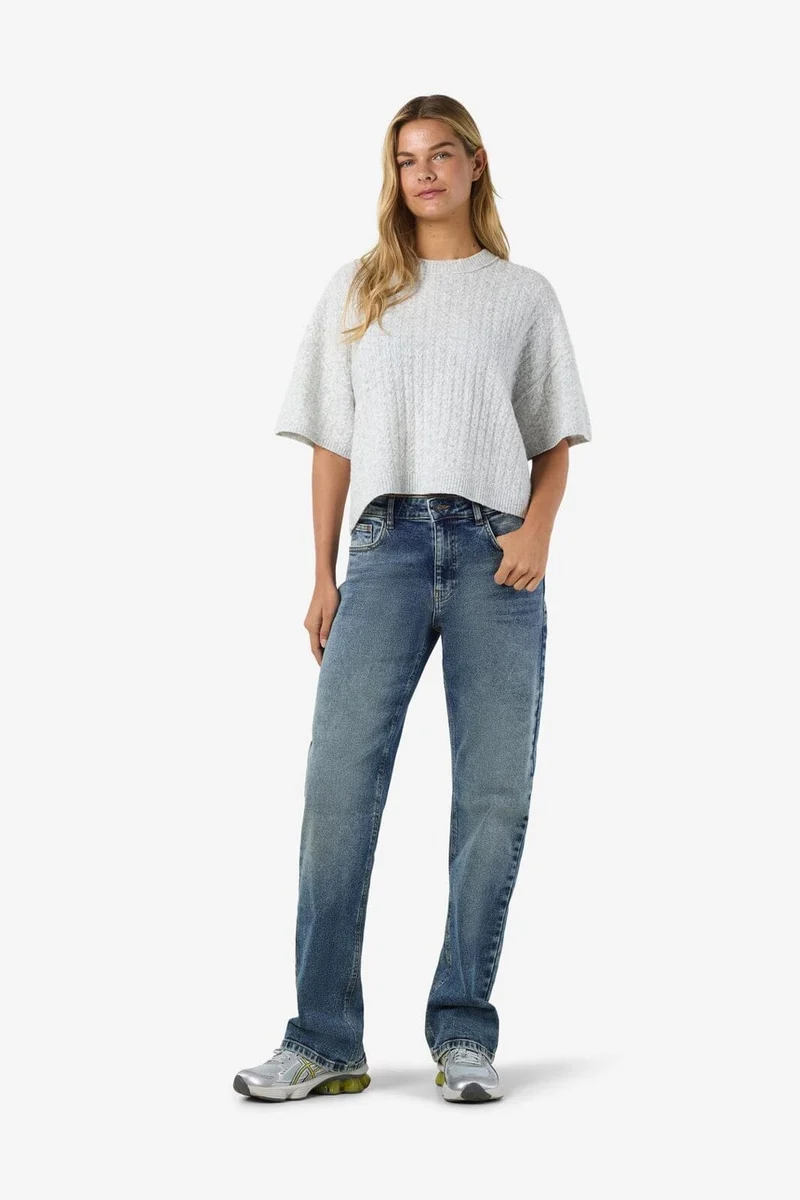 Noisy May - Nmsmilla S/S Cable Knit Top - 4923869 Light Grey Melange