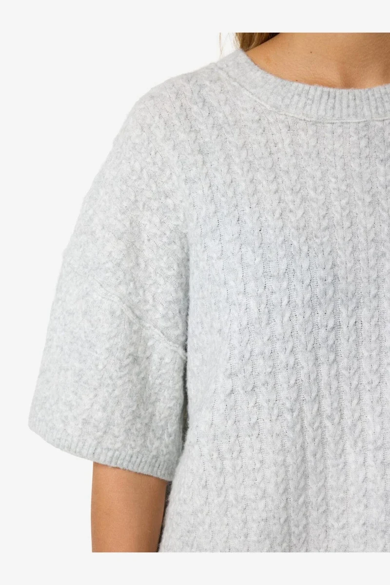 Noisy May - Nmsmilla S/S Cable Knit Top - 4923869 Light Grey Melange