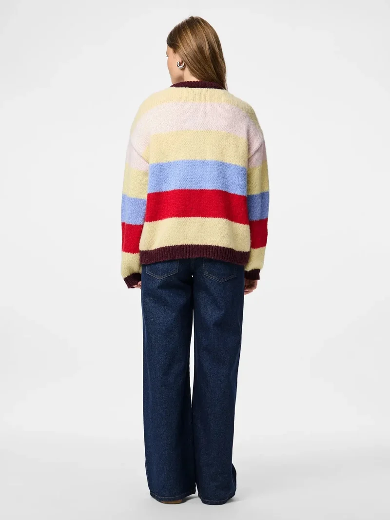 Pieces - Pcbikka Ls O-Neck Knit - 4949295 French Vanilla Multicolor Statements