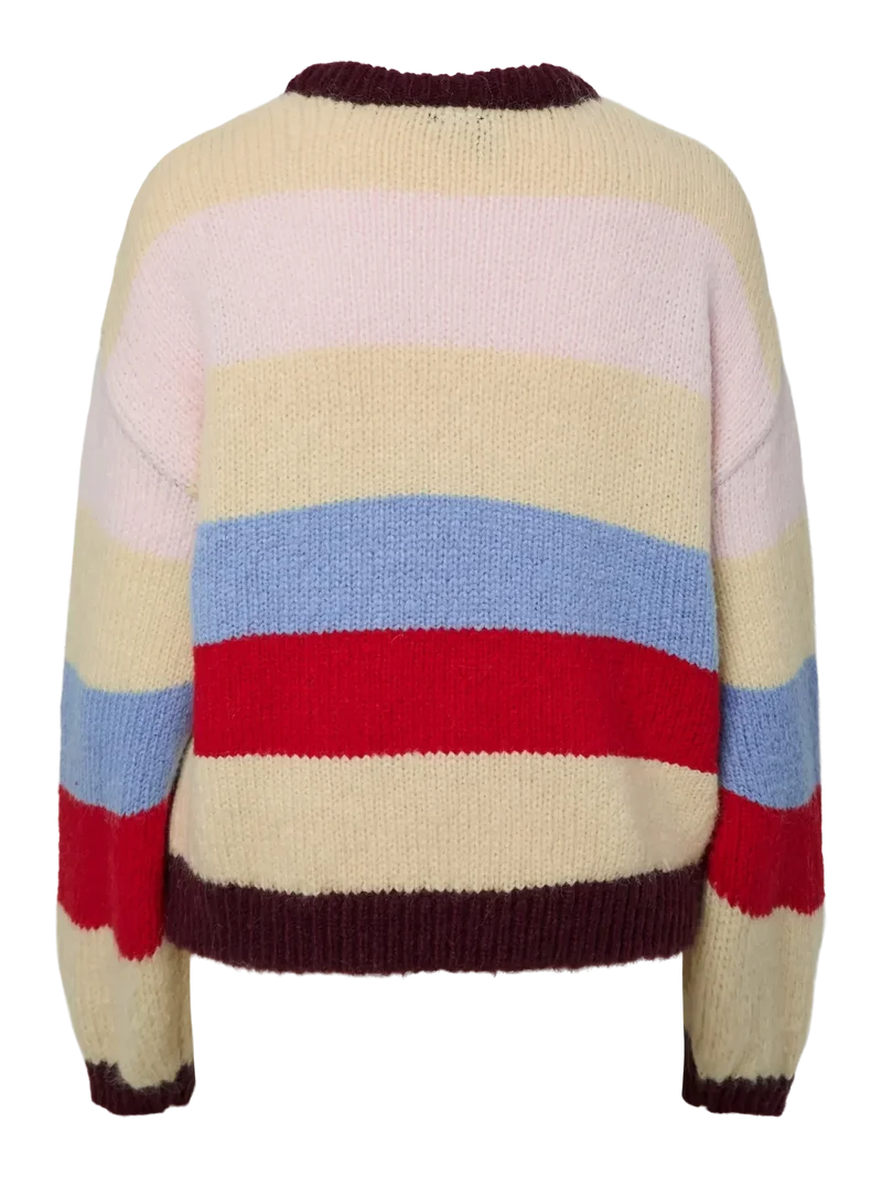 Pieces - Pcbikka Ls O-Neck Knit - 4949295 French Vanilla Multicolor Statements