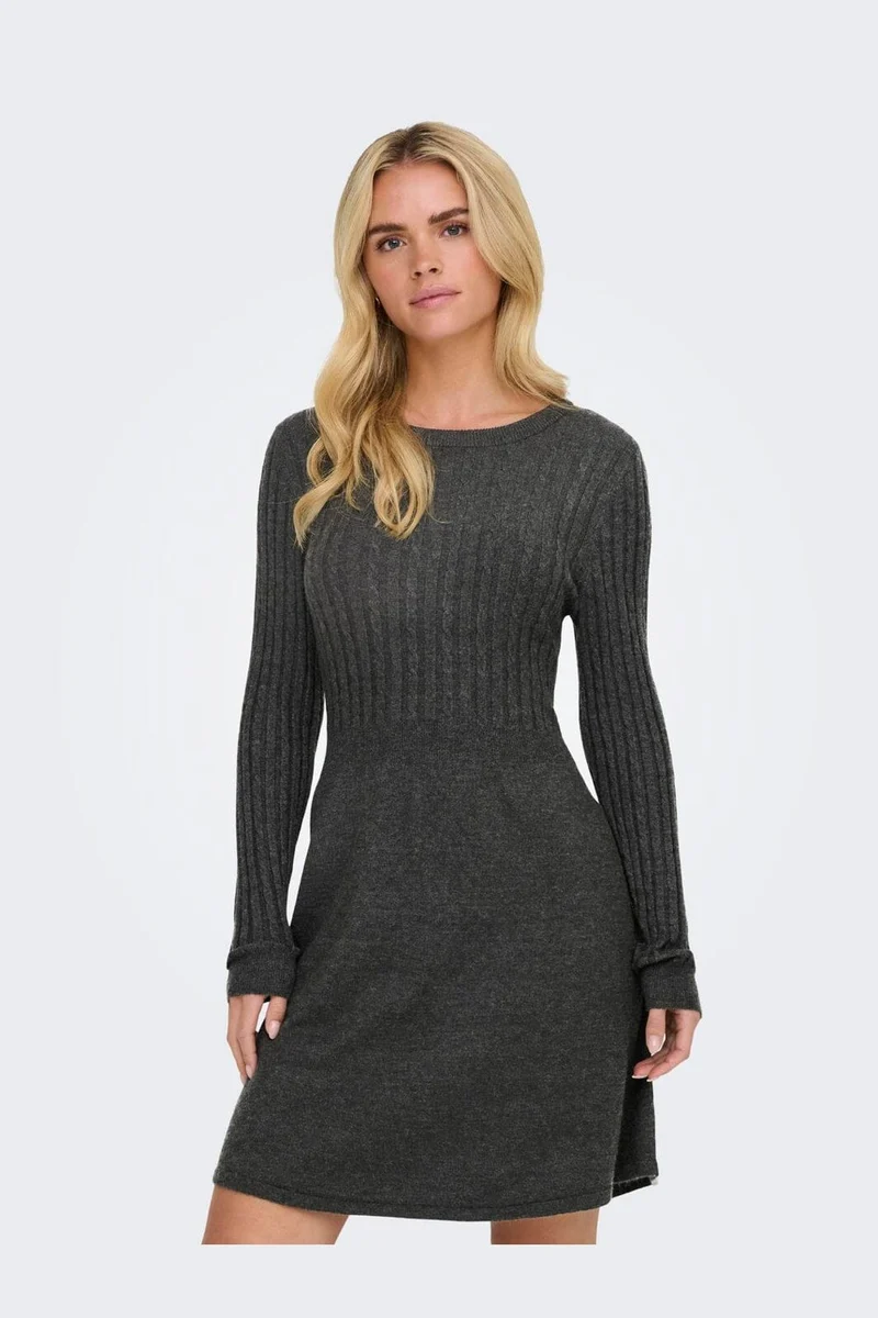Only - Onlfia Ls Cable Dress Knt - 4411428 Dark Grey Melange