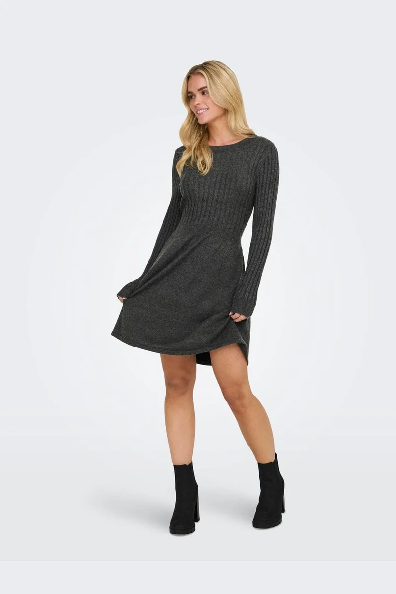 Only - Onlfia Ls Cable Dress Knt - 4411428 Dark Grey Melange