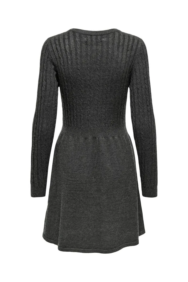 Only - Onlfia Ls Cable Dress Knt - 4411428 Dark Grey Melange