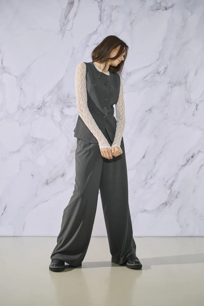 Only - Onlsvea-Sino Life Pinglit Pant Tlr - 4857948 Dark Grey Lurex Pinstripe
