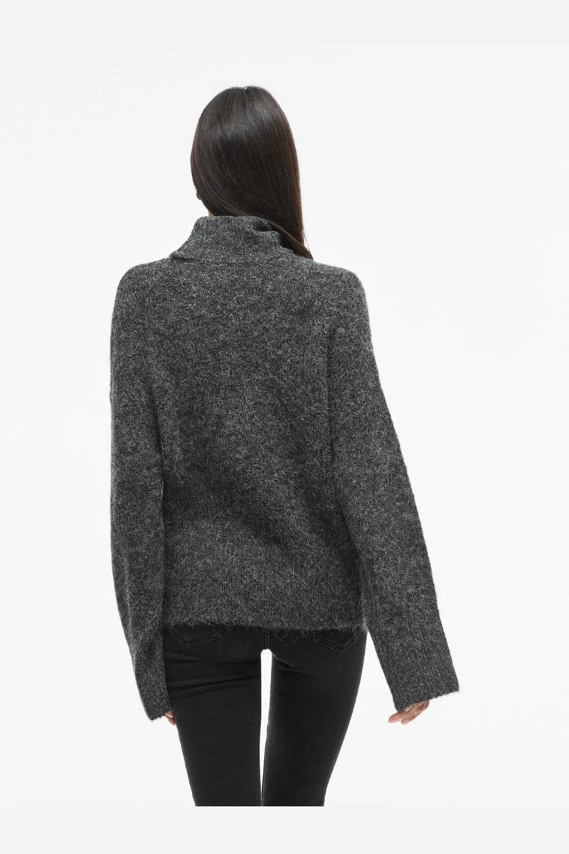Vila - Vimarley L/S Roll Neck Knit Pullover - 4971920 Dark Grey Melange