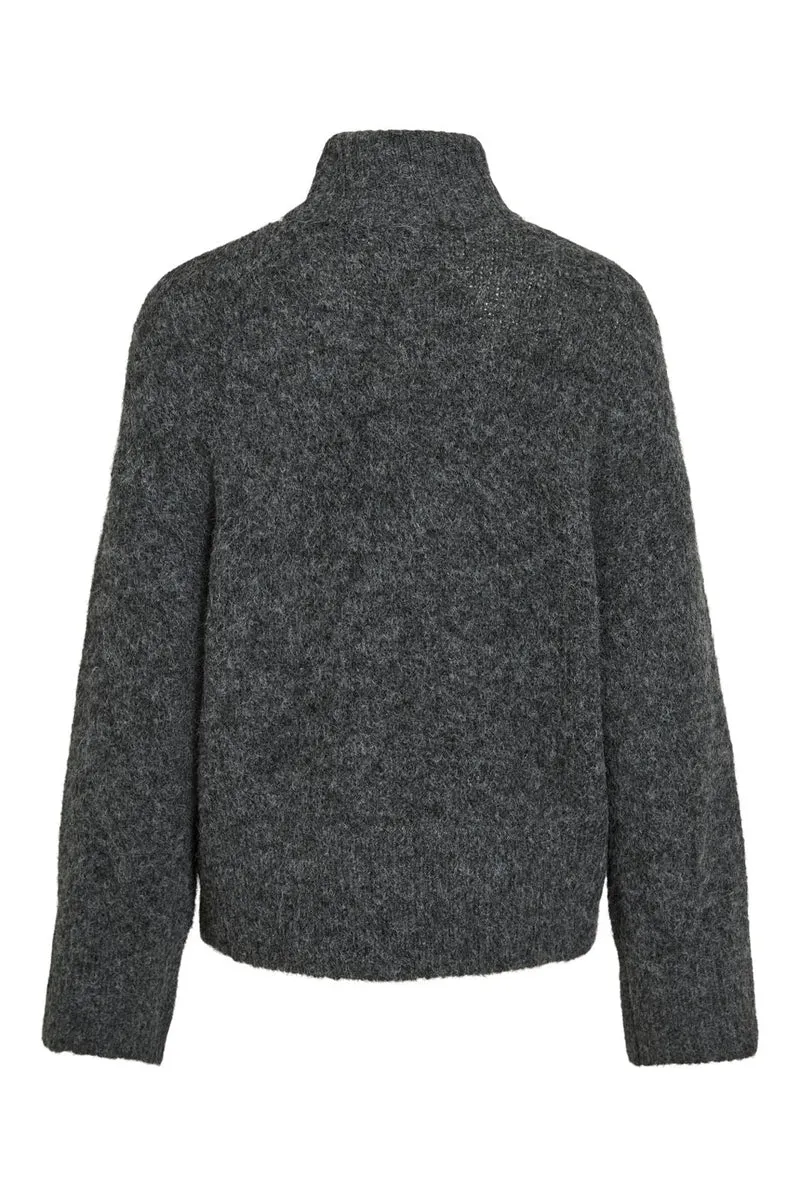 Vila - Vimarley L/S Roll Neck Knit Pullover - 4971920 Dark Grey Melange