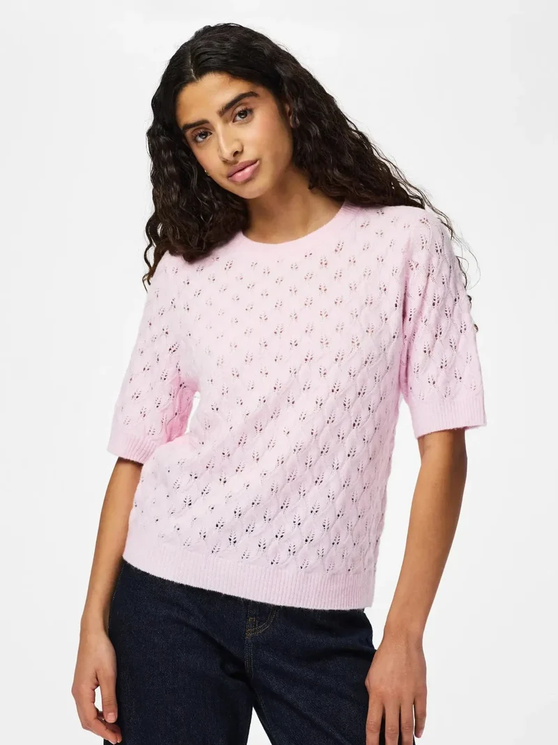 Pieces - Pclelou Ss O-Neck Knit - 4941341 Roseate Spoonbill Melange