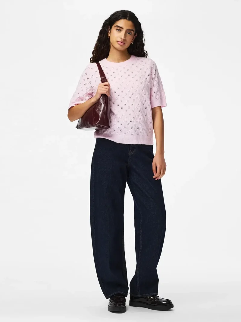 Pieces - Pclelou Ss O-Neck Knit - 4941341 Roseate Spoonbill Melange