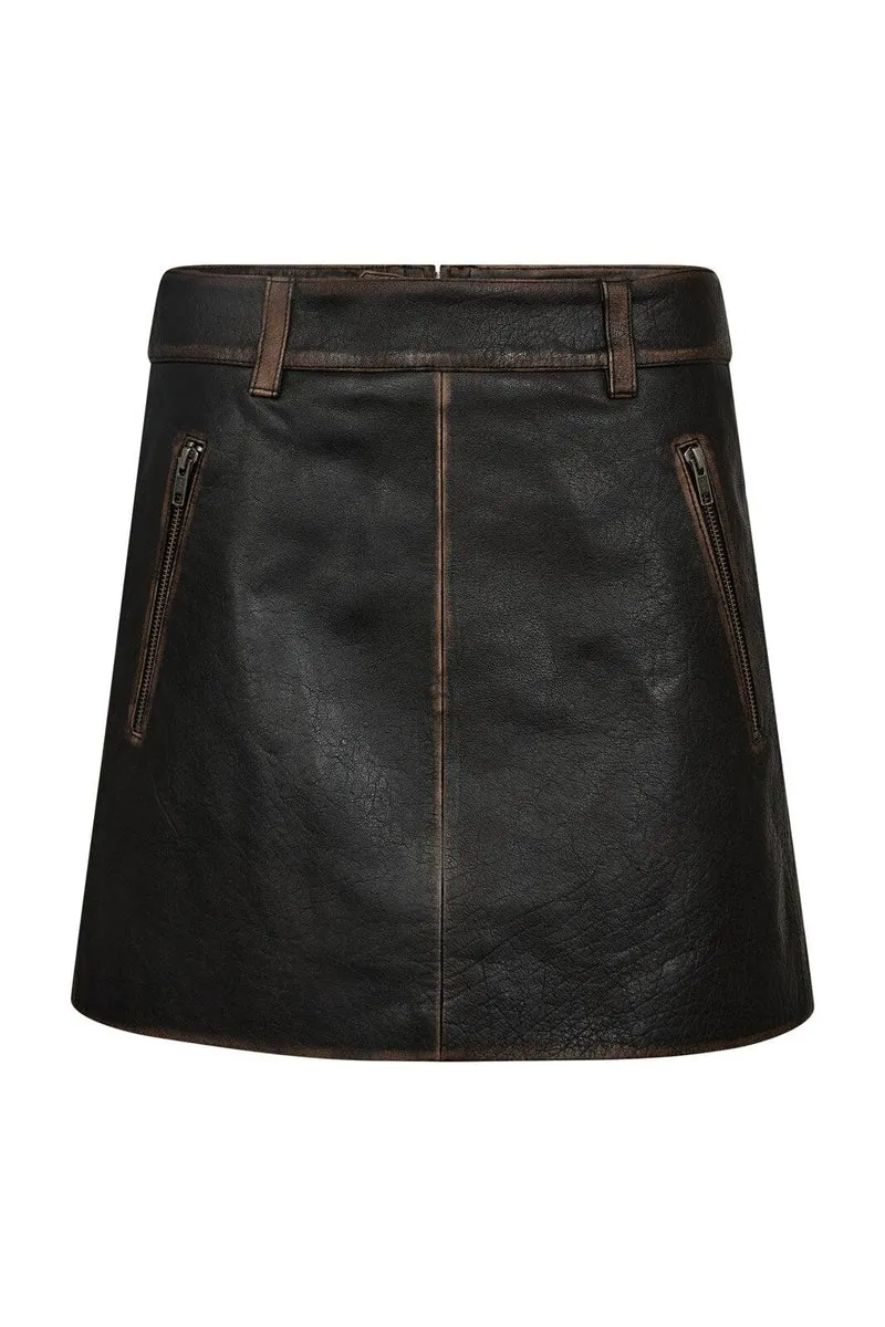 Haute L'Amitié - Used Leather Crop Skirt HL10362 - Mocca