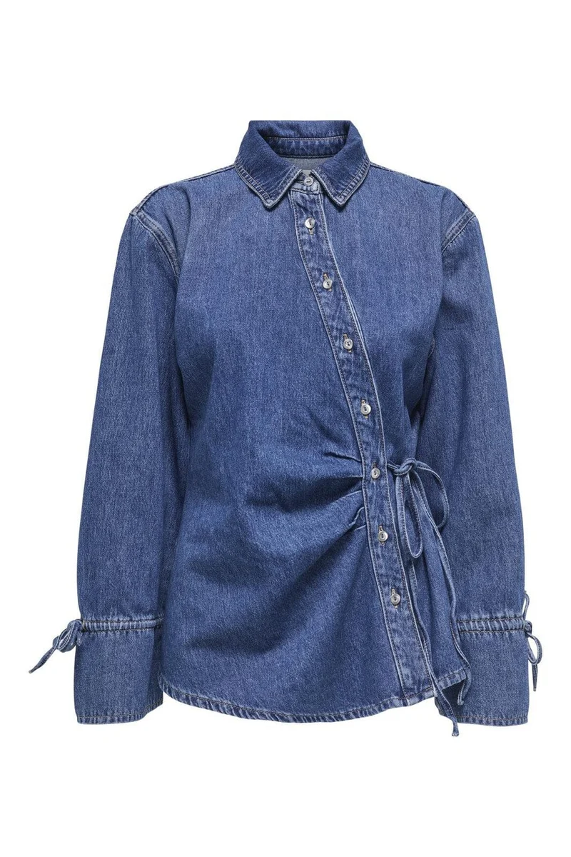 Only - Onlsmilla Ls Asym Tie Shirt Sik - 4879366 Medium Blue Denim