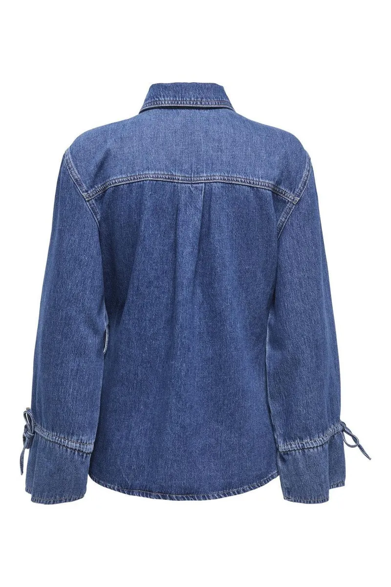 Only - Onlsmilla Ls Asym Tie Shirt Sik - 4879366 Medium Blue Denim