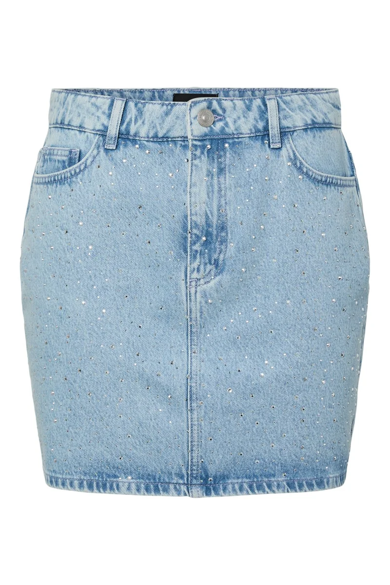 Pieces - Pcnoel Short Denim Skirt Pp - 4936544 Light Blue Denim Rhine Stones