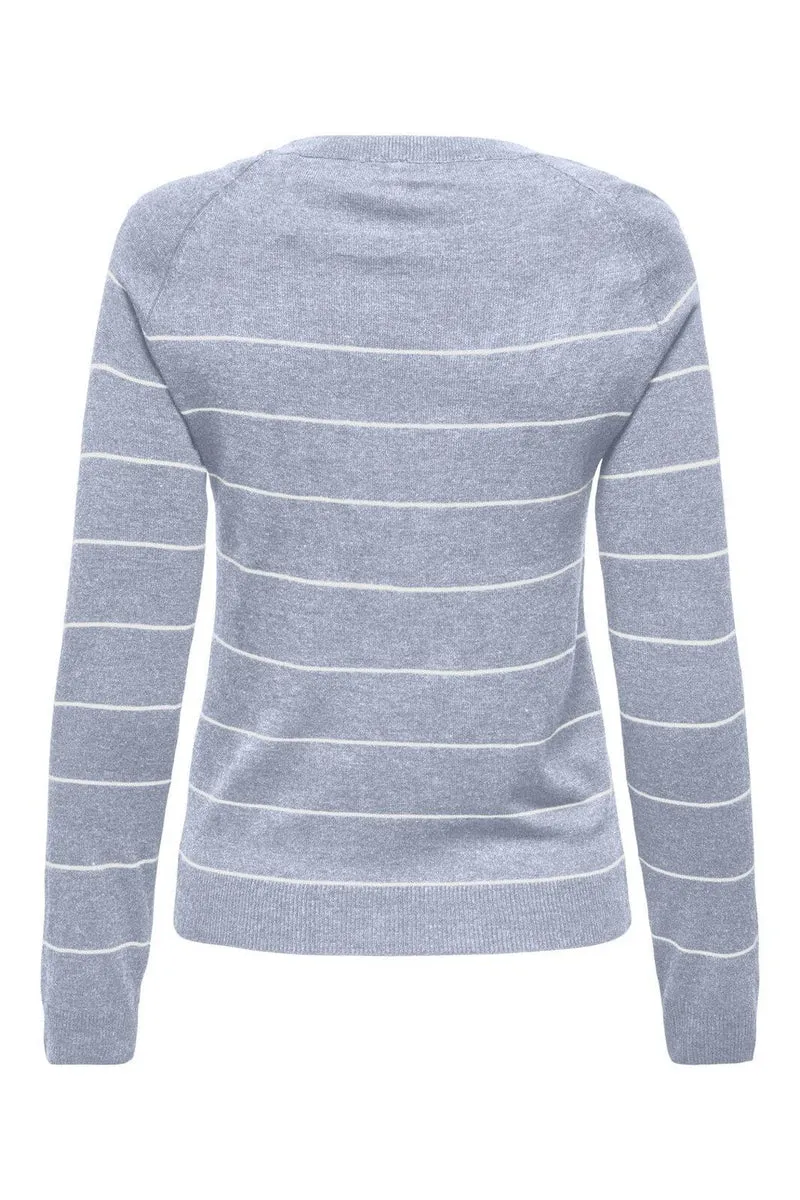 Only - Onlemmi Ls Raglan O-Neck Cc Knt - 4981391 Soft Chambray Mel/Cloud Dancer/Wide