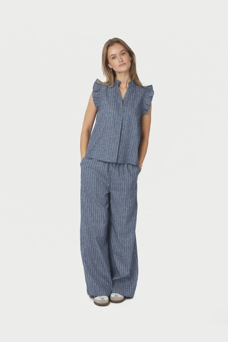Neo Noir - Heifa Emb Stripe Pants 168372 - 140 - Blue