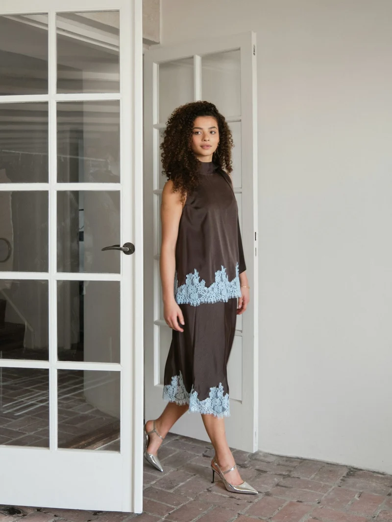 Neo Noir - Naira Lace Skirt 167839 - 676 - Dark Brown