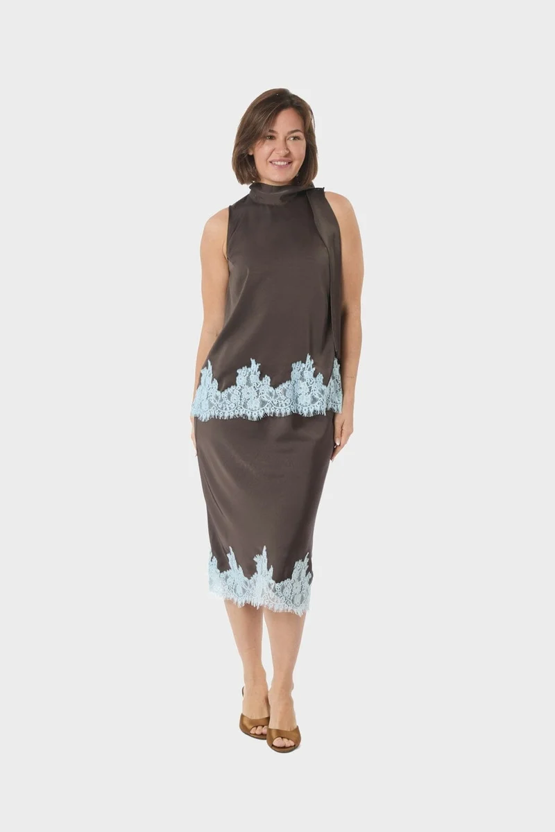 Neo Noir - Naira Lace Skirt 167839 - 676 - Dark Brown