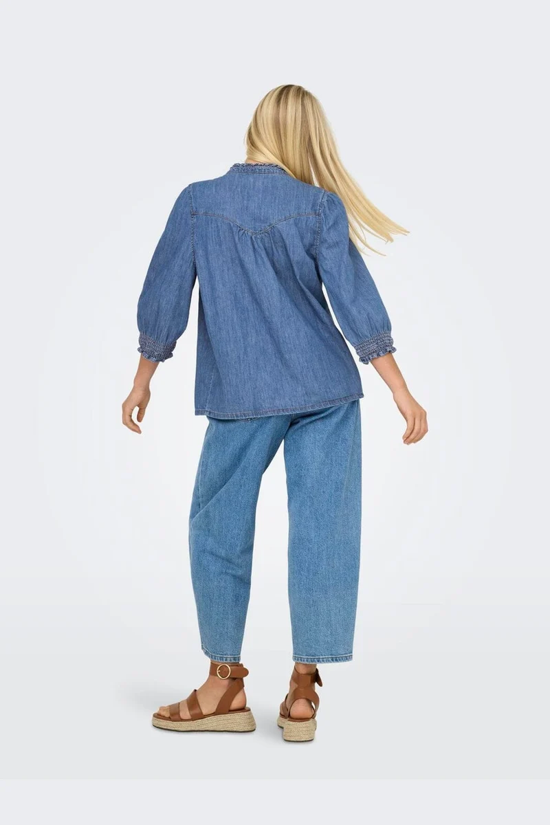 Only - Onlraya 3/4 Shirt Akm - 4850545 Medium Blue Denim