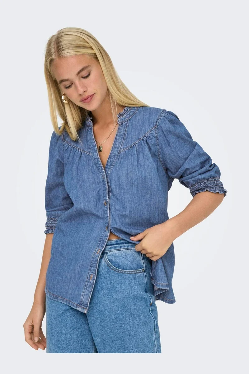 Only - Onlraya 3/4 Shirt Akm - 4850545 Medium Blue Denim