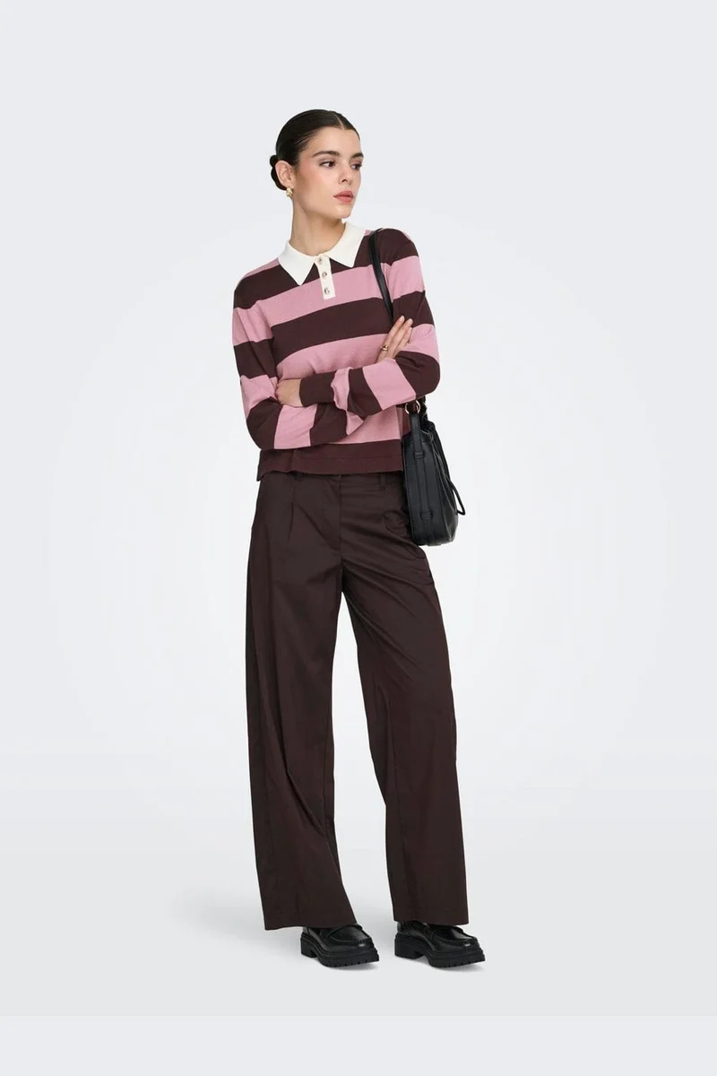 JDY - Jdynaima L/S Polo Pullover Knt - 5077092 Chicory Coffee W. Lilas