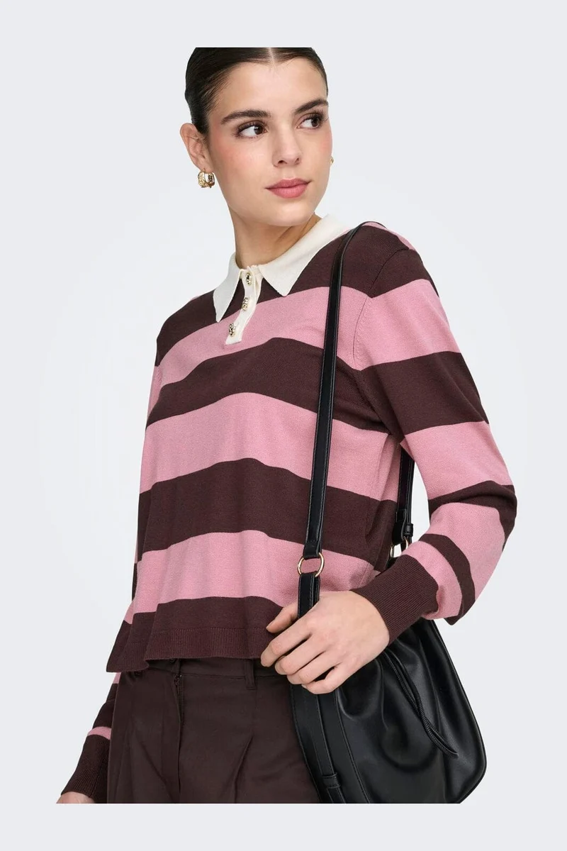 JDY - Jdynaima L/S Polo Pullover Knt - 5077092 Chicory Coffee W. Lilas