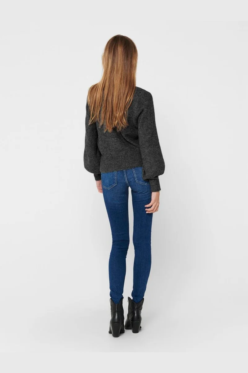 Only - Onlelsa L/S Pullover Knt - 4799904 Medium Grey Melange W. Black Pearls