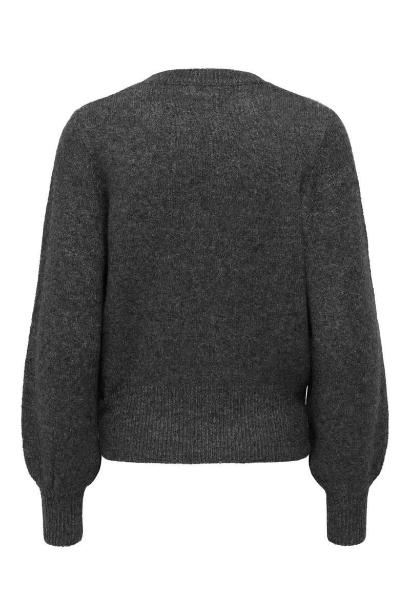 Only - Onlelsa L/S Pullover Knt - 4799904 Medium Grey Melange W. Black Pearls