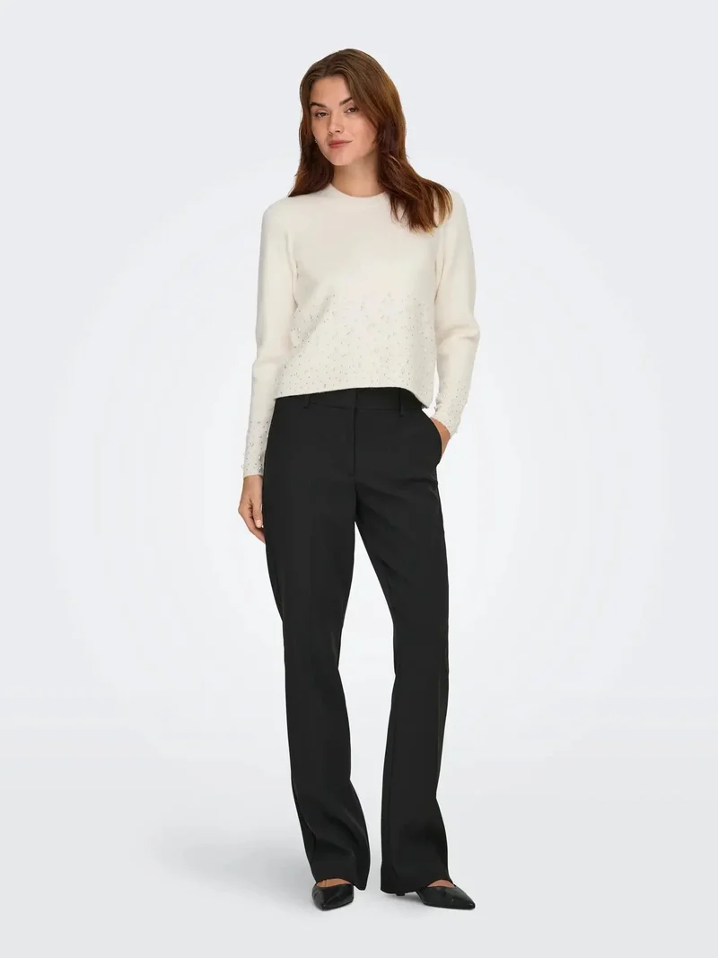 JDY - Jdypearl L/S O-Neck Pearl Pullover Knt - 4867973 White Melange W. White Pearls