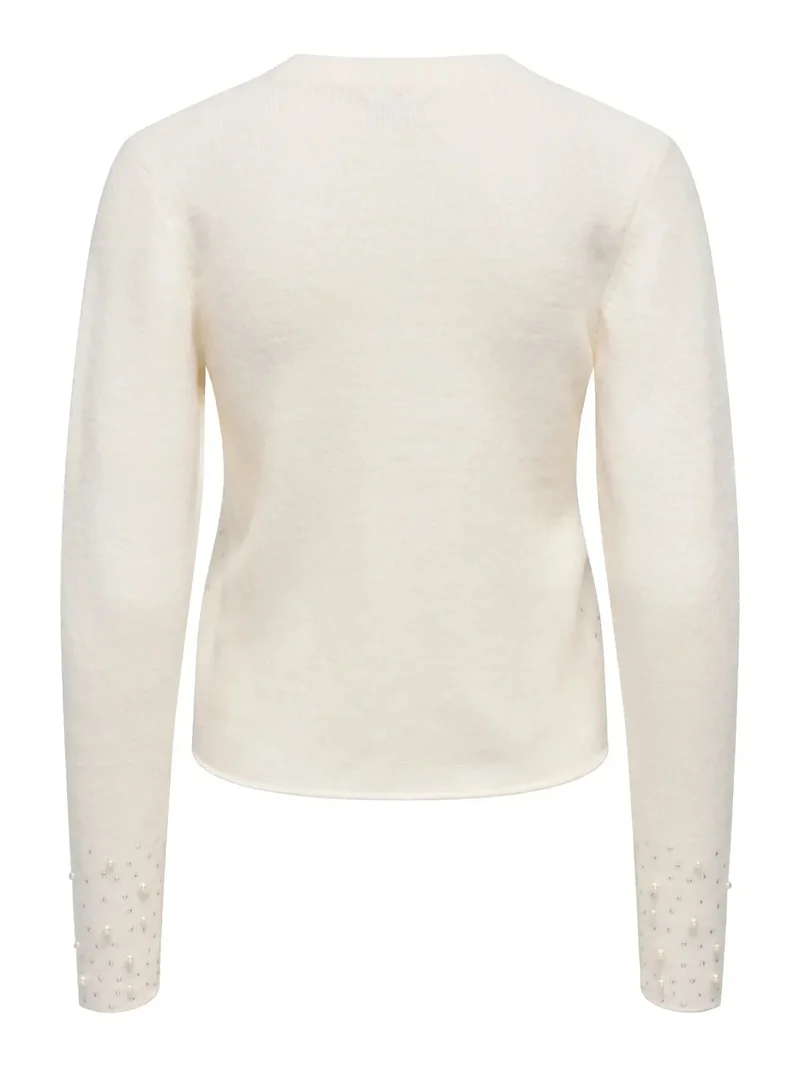 JDY - Jdypearl L/S O-Neck Pearl Pullover Knt - 4867973 White Melange W. White Pearls
