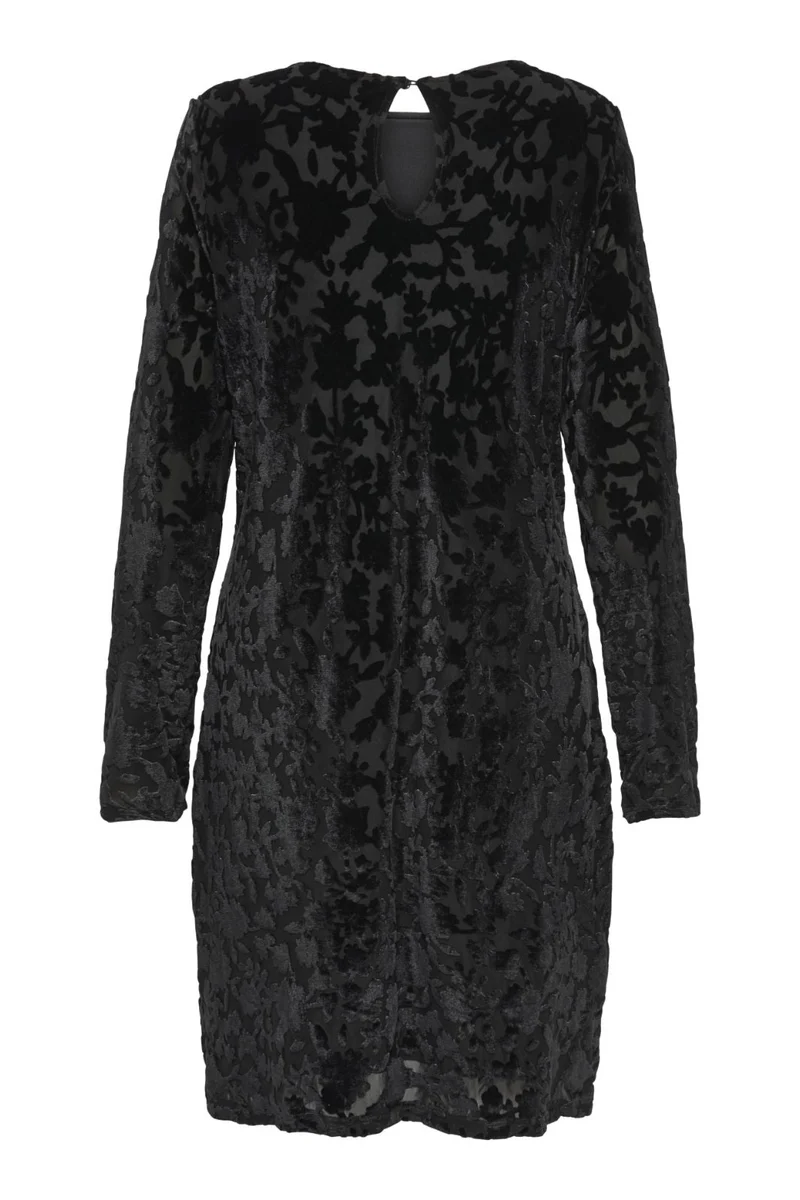 Only - Onlthea L/S Flock Dress - 4929138 Black Parry Flowers (Black)