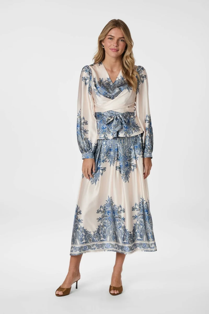 Neo Noir - Lenni Paisley Border Skirt 166205 - 348 - Ash Blue