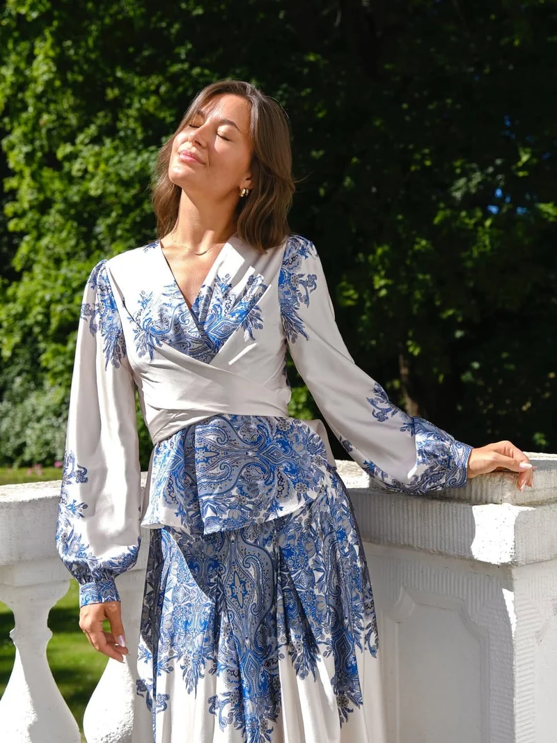 Neo Noir - Lenni Paisley Border Skirt 166205 - 348 - Ash Blue