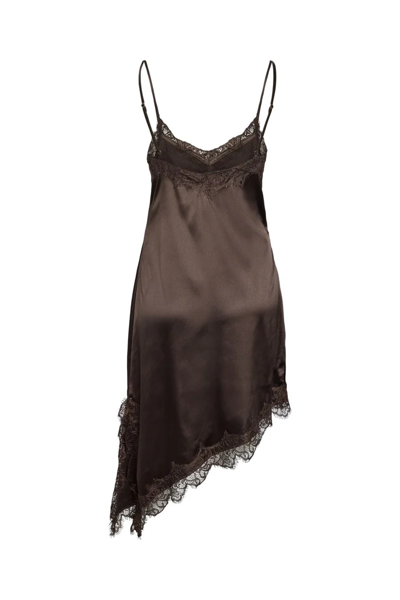Noisy May - Nmsofie S/L Satin Lace Dress - 5079335 Chocolate Brown