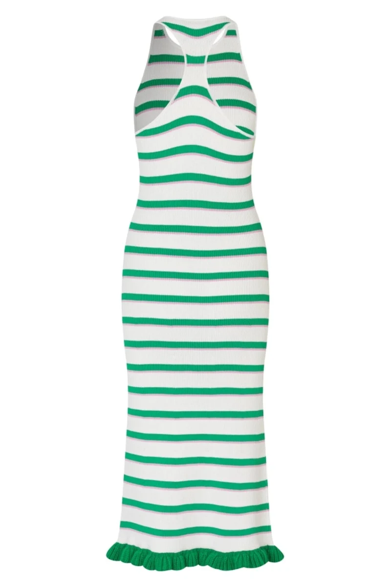 Stine Goya - 2383 Lightweight Knit, Ruffle Tank Dresssg-pf25-d147-2383 - Green And Pink Stripes