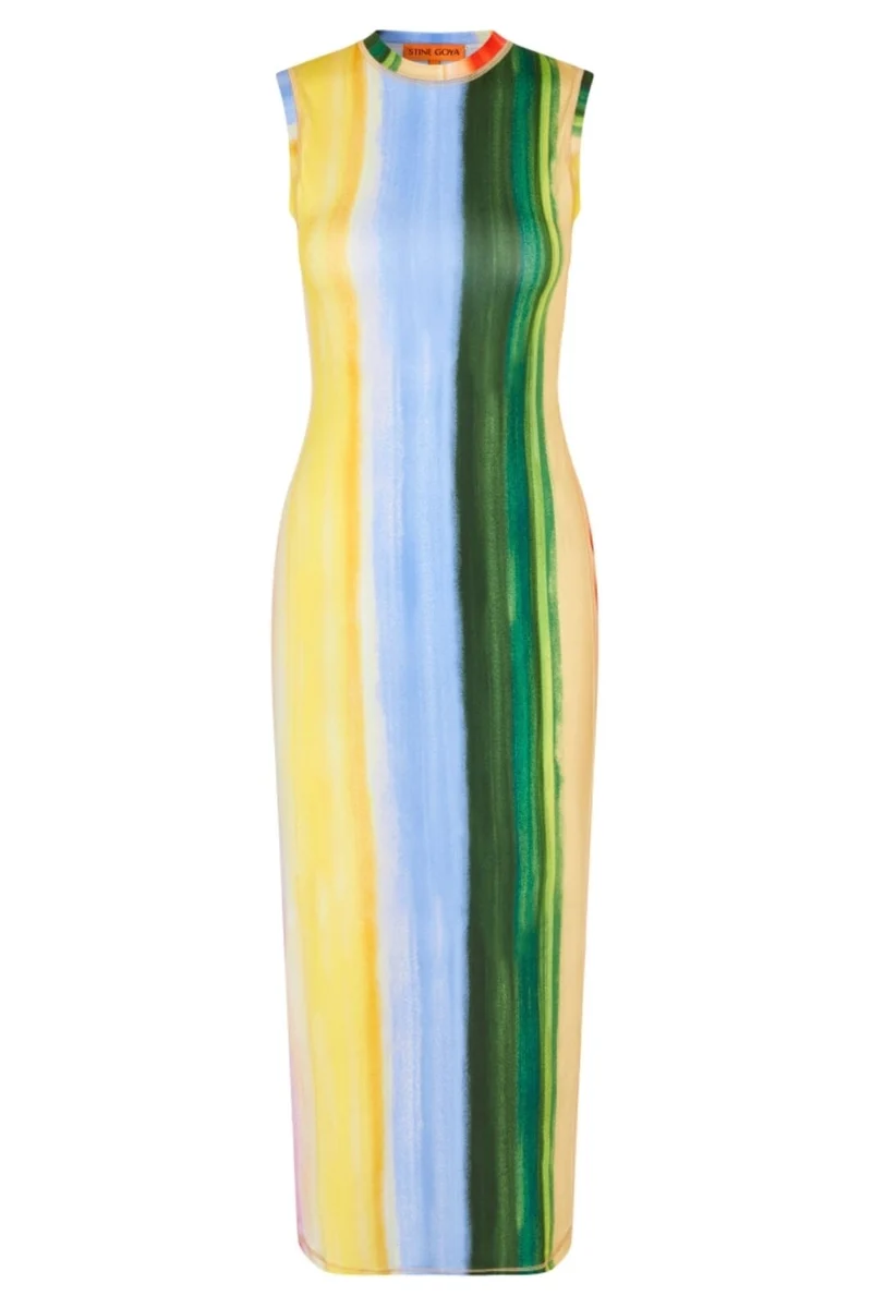 Stine Goya - 2244 Stocking Jersey, Elastic Tank Crewneck Dresssg-pf25-d104-2244 - Rainbow Hue