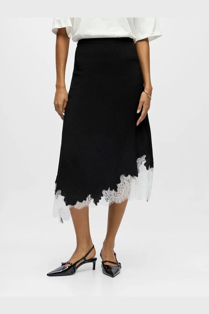 Object - Objdalme Long Lace Skirt Aw Fair 25 - 5065716 Black White Lace
