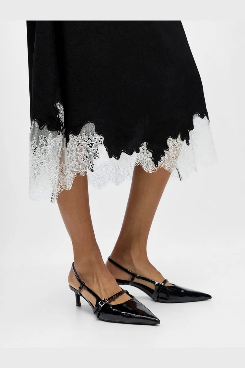 Object - Objdalme Long Lace Skirt Aw Fair 25 - 5065716 Black White Lace